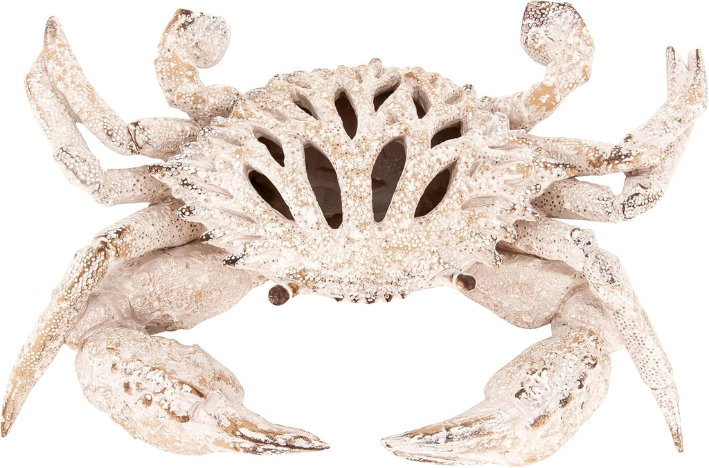 White Coral Crab Statue – Coastal Coral Reef Ocean Decor for Beach House | Polystone Nautical Figurine for Shelf, Tabletop, or Mantel Display (11” x 10”) by Corner Merchant