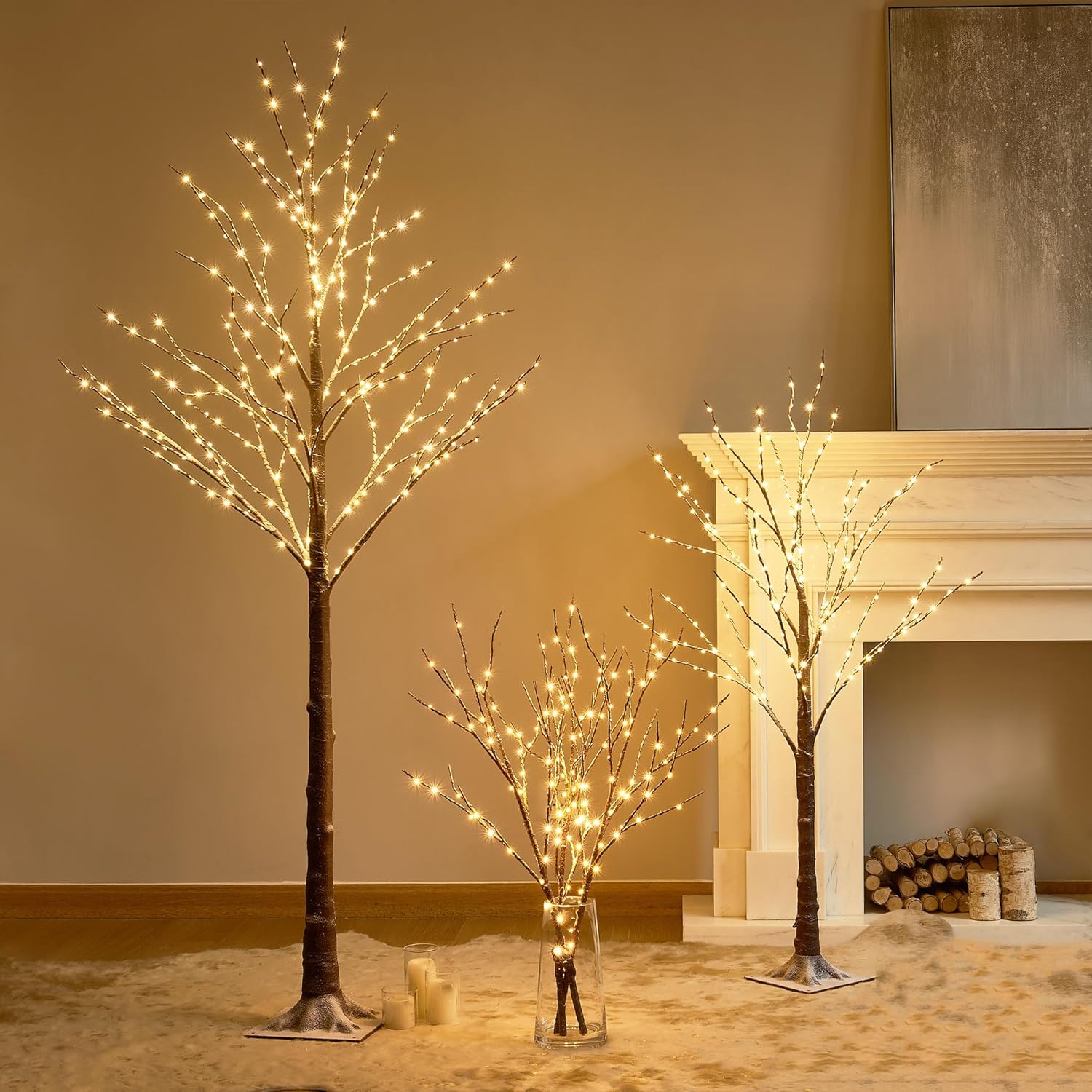 Hairui Lighted Snow Flocked Twig Tree with Fairy Lights 6FT 330 LED for Indoor Home Thanksgiving Christmas Holiday Decoration