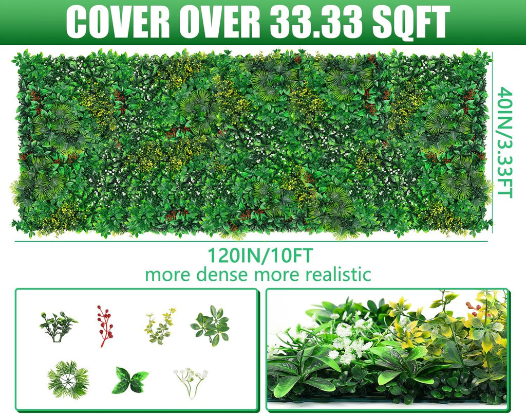 Grass Wall, Artificial Tropical Boxwood Panels 40"x120"(33.33 SQFT), Privacy Hedge Fence Screen with UV Protection, Greenery Backdrop for Indoor Home Wedding Decor and Outdoor Patio Backyard