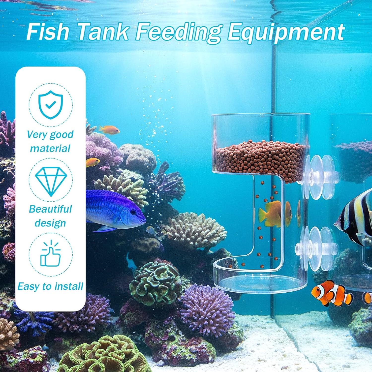 2PCS Fish Tank Feeding Tray, Fish Food Feeder with Suction Cup, Clear Aquarium Feeders, Cylindrical Fishes-Feeder, Round Aquariums & Fish-Bowls Accessories