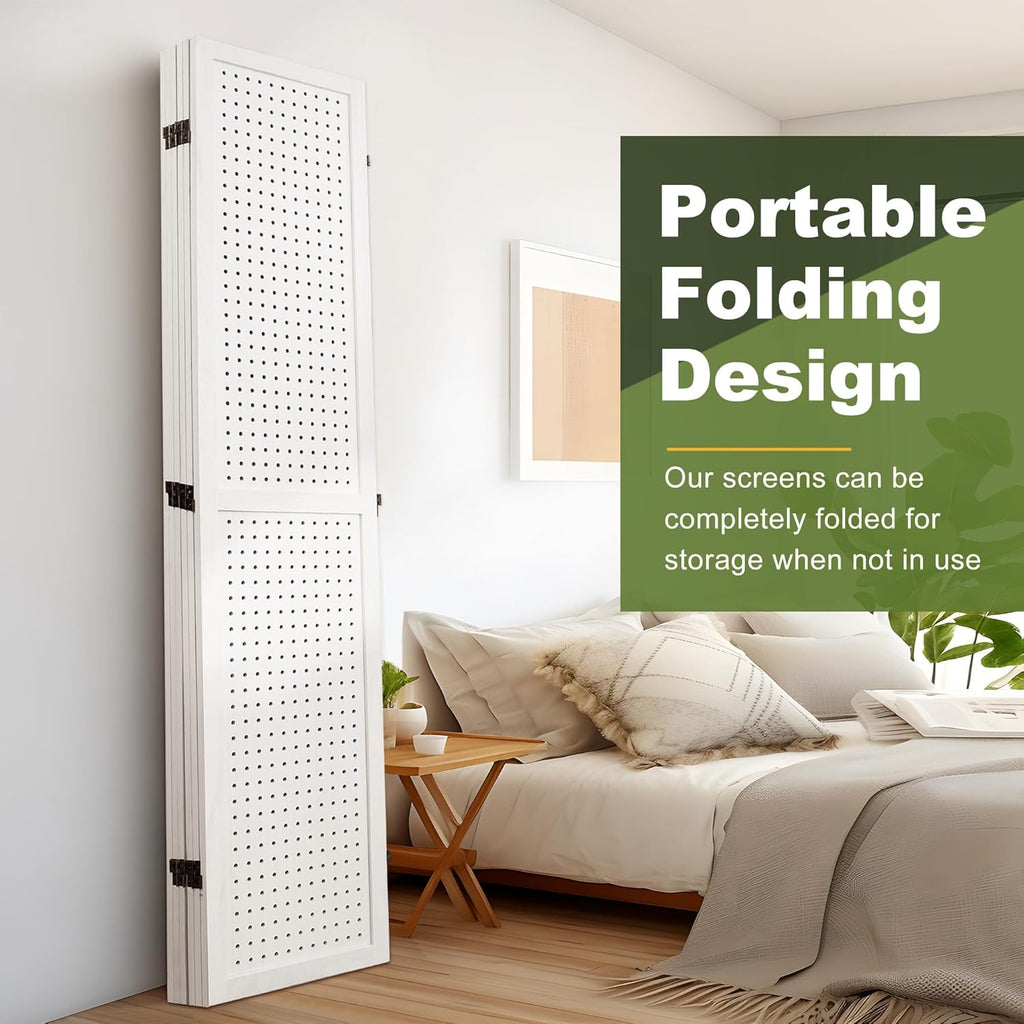 NicBex Room Divider 6 Panel Pegboard Display 5.6FT Wood PegBoard Room Dividers, Folding Privacy Screens Portable Display Board Wall Divider for Craft/Art Shows, Room Separation, White