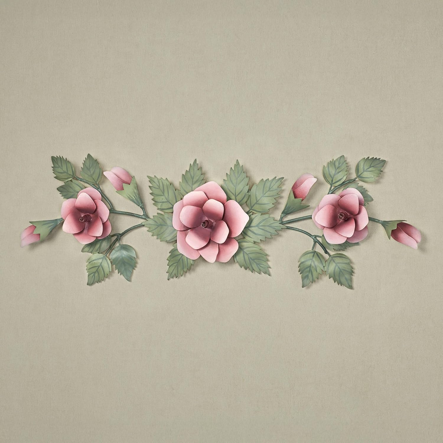 Touch of Class Rose Swag Pink Floral Wall Topper | Handcrafted Handpainted Metal Wall Art | Roses Floral Leaves | Indoor or Covered Outdoors Porch or Patio | Doorways Entryway Hallway