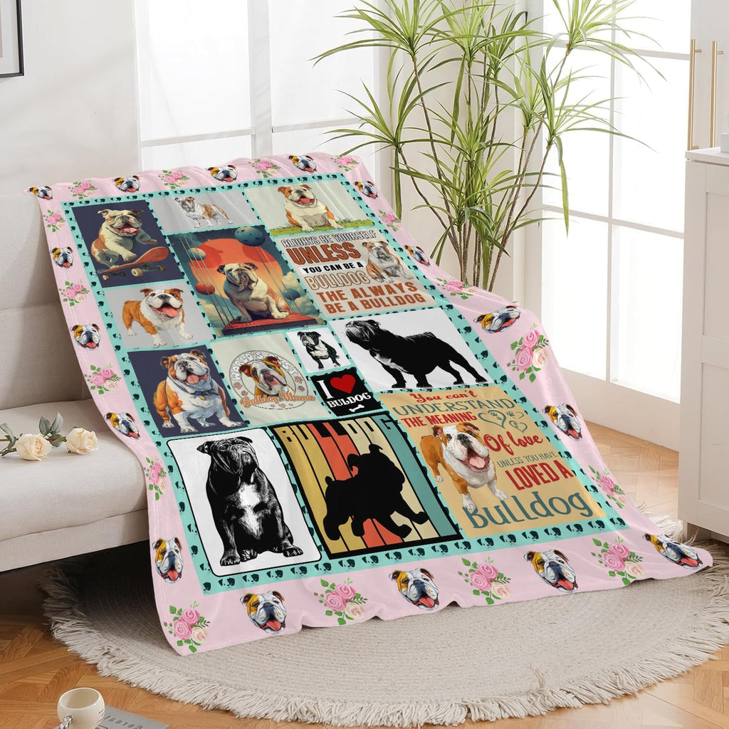 English Bulldog Throw Blanket English Bulldog Puppy Stuff Gifts for Dog Lover Kids Girls Boys Adults Women Men Soft Cozy Warm Plush Fluffy Fuzzy Fleece Blanket Decor 60''X80''