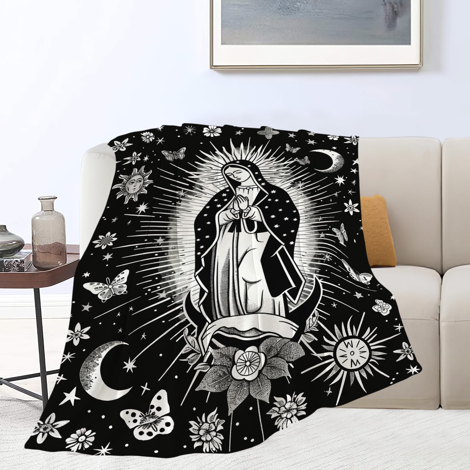 Virgin Mary Blanket Christian Faith Spiritual Prayer Scripture Throw Religious Catholic Gifts for Men Women Boys Girls Kids Adults Super Soft Cozy Plush Fluffy Fuzzy Fleece Blanket Decor 50''X60''