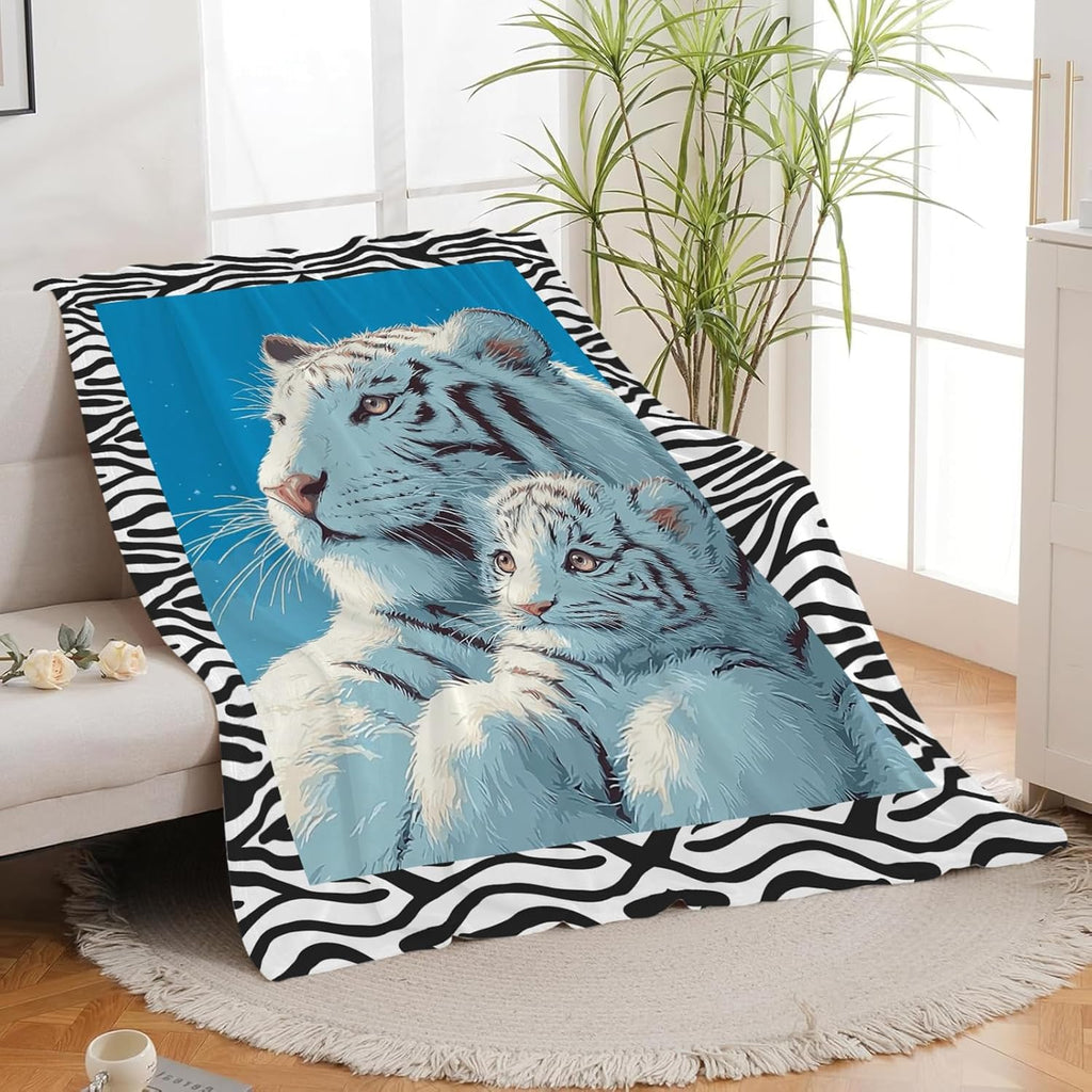 White Tiger Throw Blanket White Tiger Stuff Gifts for Kids Girls Boys Adults Women Men Soft Cozy Warm Plush Fluffy Fuzzy Fleece Blanket Decor 40''X50''