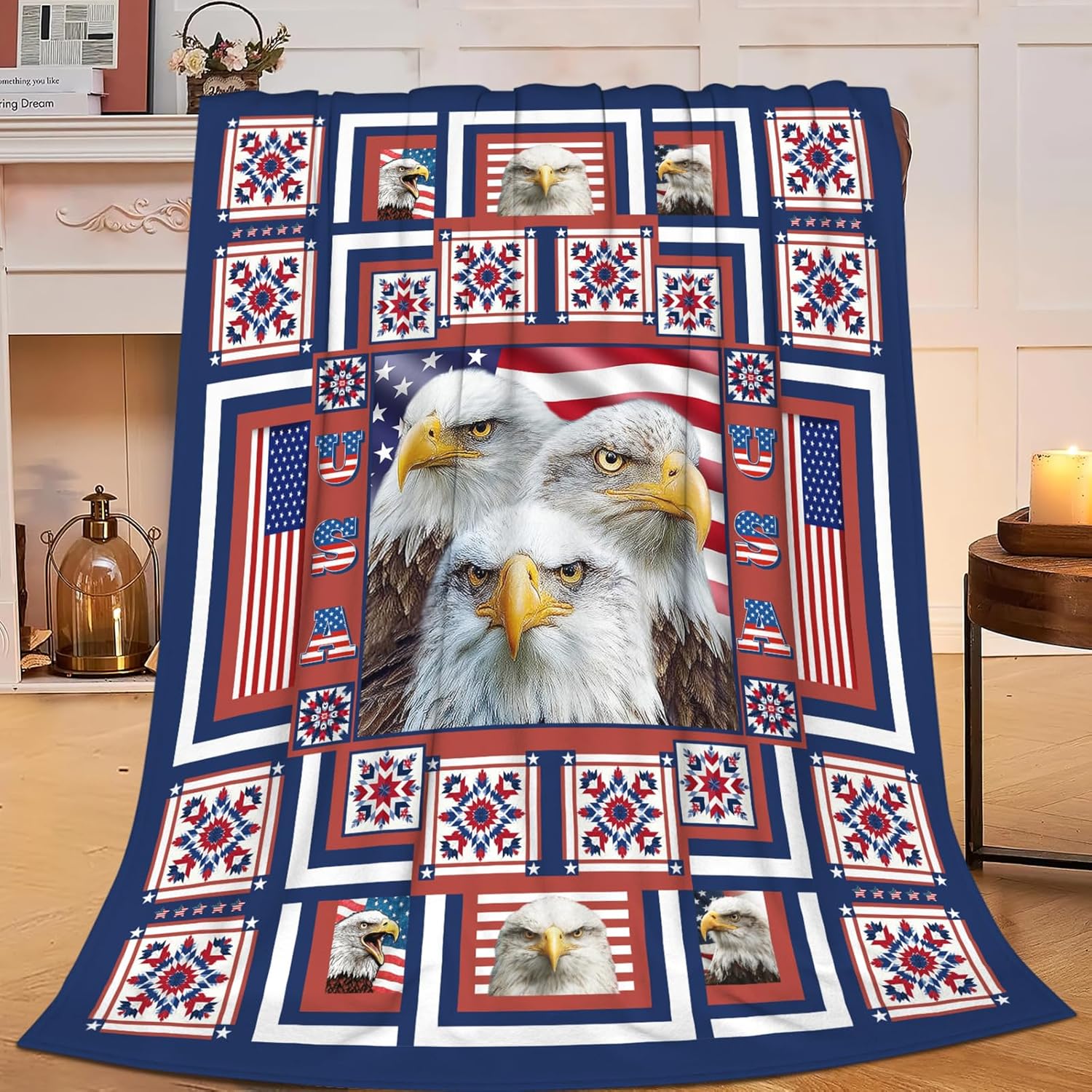 Eagle Throw Blanket American Flag Bald Eagle Stuff Gifts for Kids Girls Boys Adults Women Men Soft Cozy Warm Plush Fluffy Fuzzy Fleece Blanket Decor 40''X50''