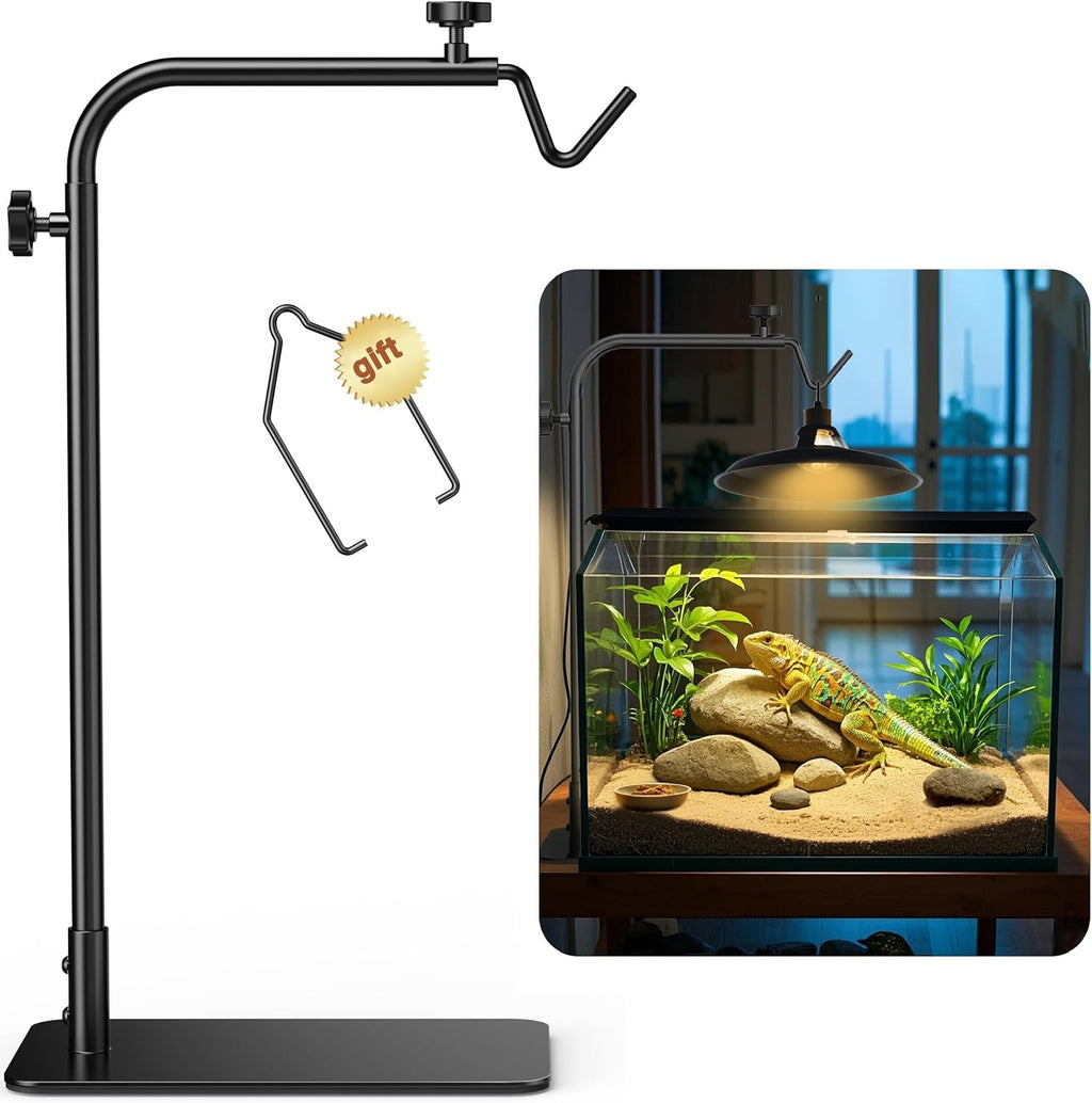 Reptile Heat Lamp Stand Adjustable 18"-32": Light Holder Fixture with Heavy Base for Bearded Dragon, Turtle, Snake, Lizard – Terrarium Heating Dome Lamps for Tank or Aquarium Use