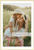 RICHFOCUS Aluminum Picture Frame - 27x40 Gold Metal Frame with Mat for 24x36 Photo, Floating Frame with Tempered Glass - Poster Frame Wall Hook Included for Gallery Wall