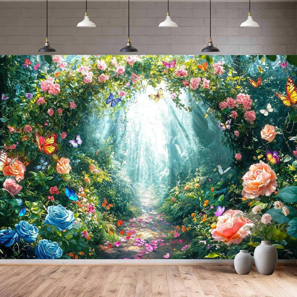 Enchanted Forest Backdrop Fairy Tale Wonderland Garden Woodland Butterfly Photography Background Girl Kids Birthday Decor Party Decorations Photo Booth Studio Props 12X10