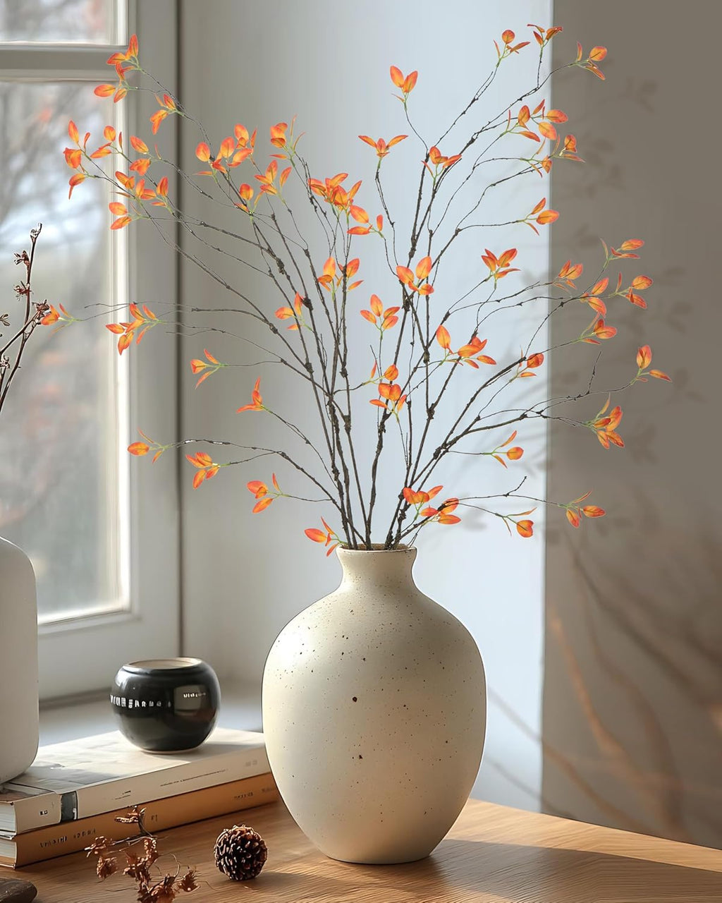 DuHouse 34" 5Pcs Artificial Ficus Branches Artificial Fall Greenery Stems Branches for Vase Filler Home Decor Table Centerpieces Garden Decoration(Orange)