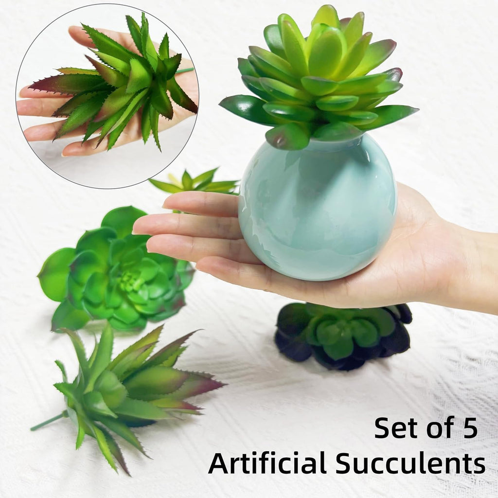 5 Pcs Faux Succulents Set, Realistic Fake Succulents, Artificial Hanging Ornaments Fleshed Plant Textured for Home Garden Wedding Party Christmas Decoration (Green)
