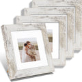 6x6 Picture Frame Set of 4, Made of Glass and Distressed White Wooden Frame - Display Picture 4x4 with Mat or 6 x 6 Without Mat, 6x6 Photo for Wall or Tabletop