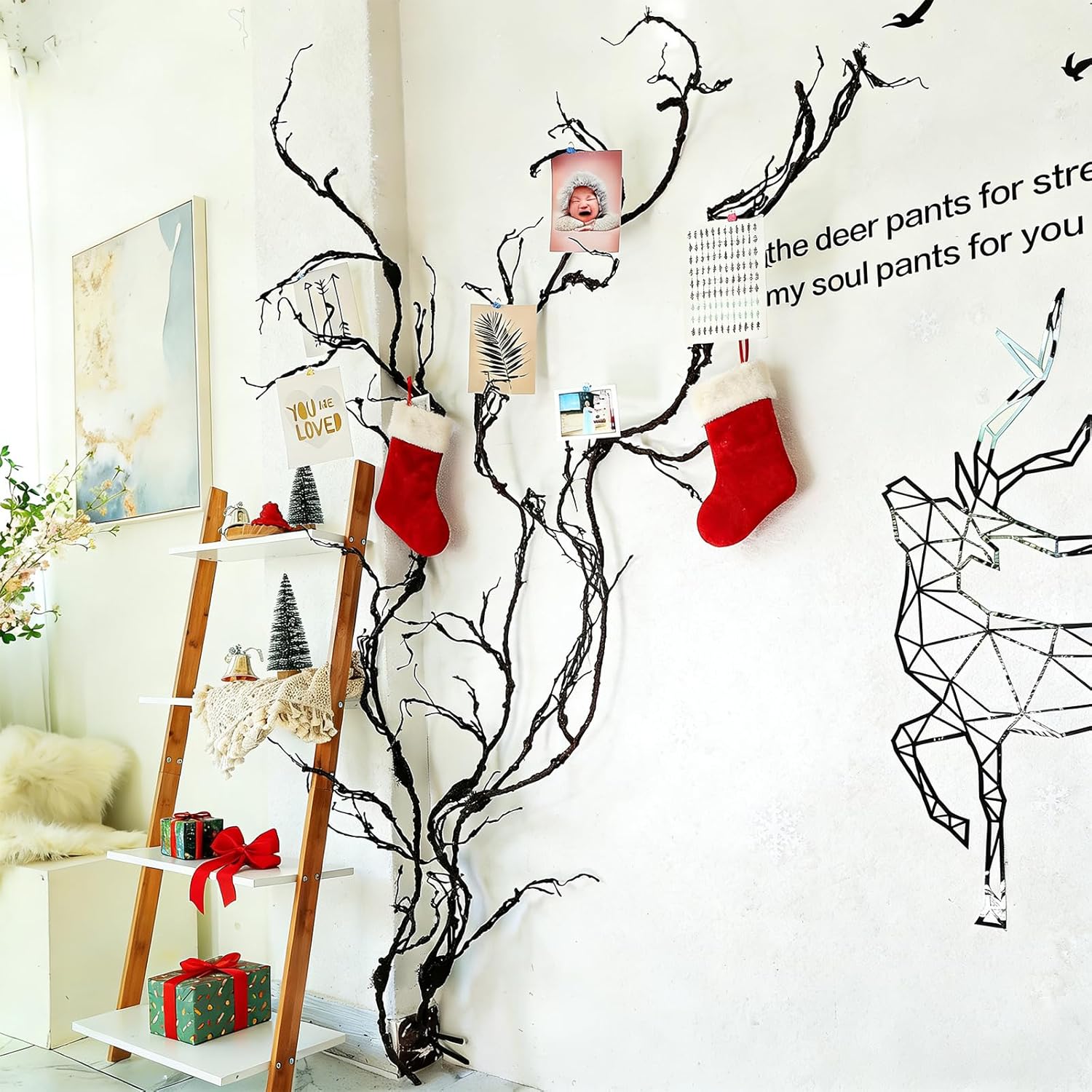 98in Bendable Wall Hanging Artificial Cherry Blossom Tree Vines Fake Reptile Plants Branches Twigs Trunk Garland for 3D Outdoor Bedroom Garden Home Background Halloween X'Mas Decoration