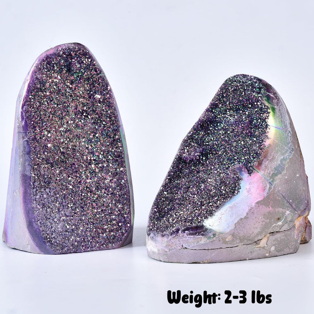 JIC Gem Rainbow Aura Titanium Coated Amethyst (2 lb to 3 lb) Crystal Cluster from Brazil Quartz Geode Gemstone Home Decor