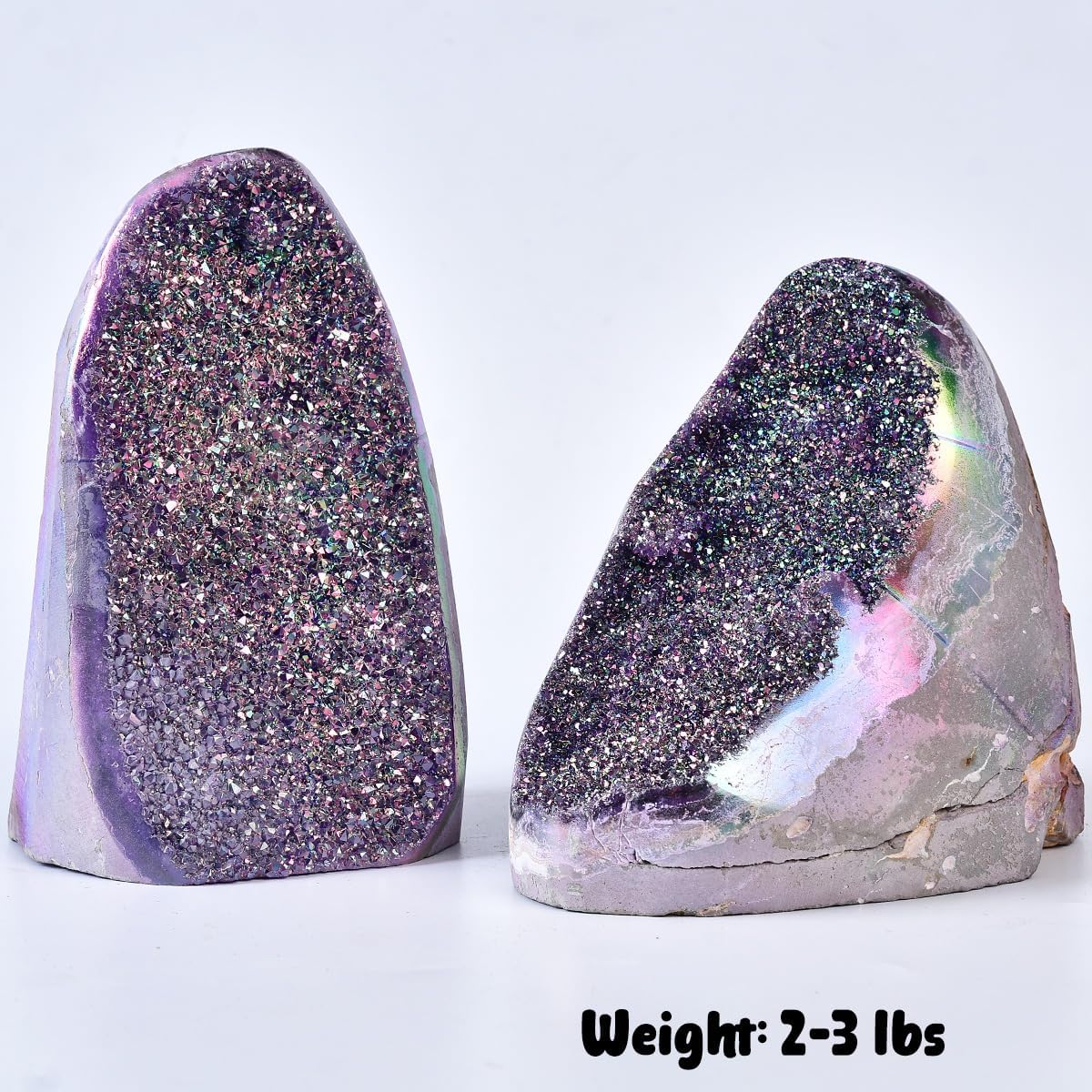 JIC Gem Rainbow Aura Titanium Coated Amethyst (2 lb to 3 lb) Crystal Cluster from Brazil Quartz Geode Gemstone Home Decor