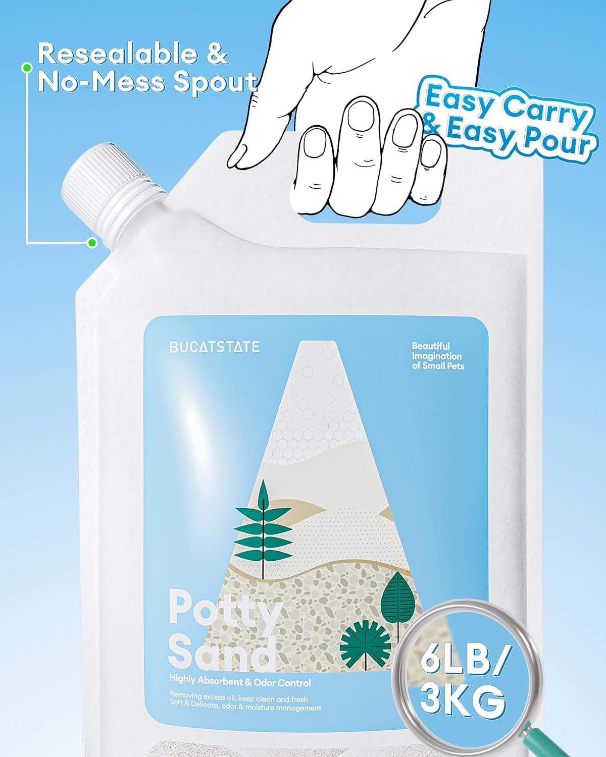 BUCATSTATE Hamster Sand 6.6LB, Highly Absorbent & Odor Control Potty Litter, Sand for Hamster Bath, Chinchillas, Gerbils, Mice, Degus and Other Small Pets (ZeoliteSand)