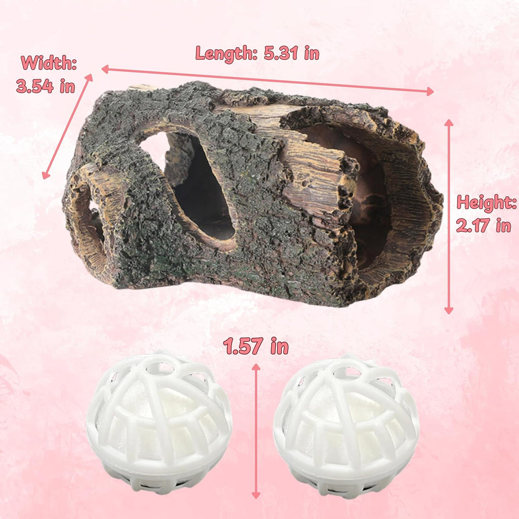 1pcs Axolotl Hides for Aquarium with 2pcs Nitrifying Ball Set, Driftwood Axolotl Cave Hideout and Aquarium Filter Balls, Fish Tank Decor, Shelter for Small Pet Frog Fish Betta (Resin Driftwood, M)