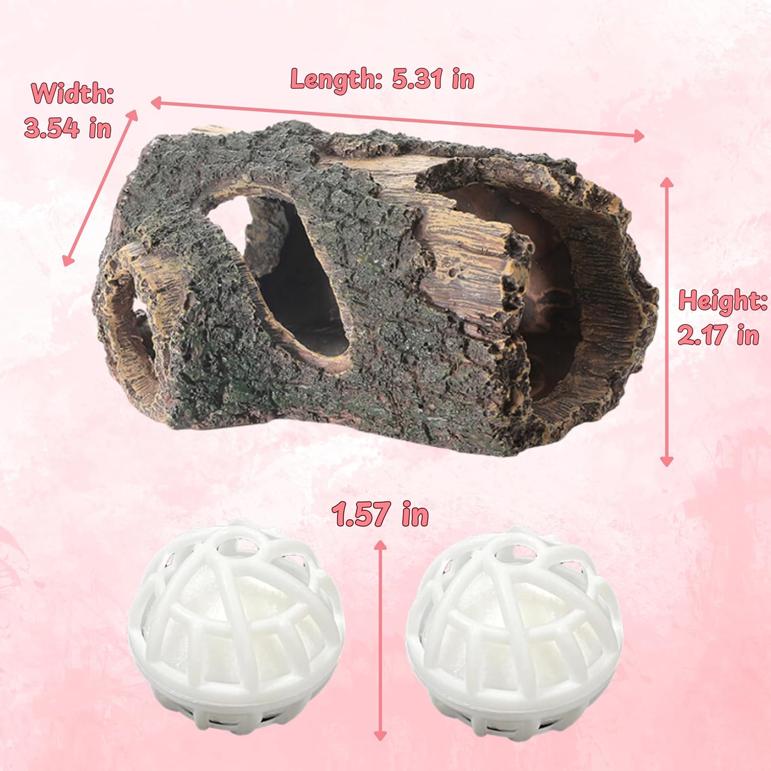 1pcs Axolotl Hides for Aquarium with 2pcs Nitrifying Ball Set, Driftwood Axolotl Cave Hideout and Aquarium Filter Balls, Fish Tank Decor, Shelter for Small Pet Frog Fish Betta (Resin Driftwood, M)