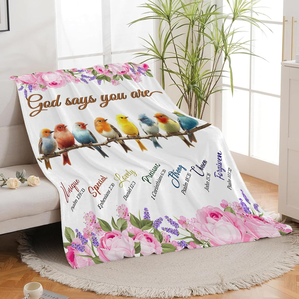 Bird Blanket God Says You are Bird Lover Throw Blanket Gifts for Kids Girls Boys Adults Women Men Super Soft Cozy Plush Fluffy Fuzzy Fleece Blanket Decor 60''X80''