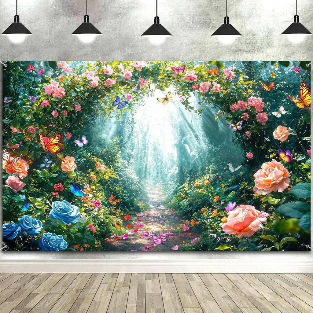 Enchanted Forest Backdrop Fairy Tale Wonderland Garden Woodland Butterfly Photography Background Girl Kids Birthday Decor Party Decorations Photo Booth Studio Props 10X6
