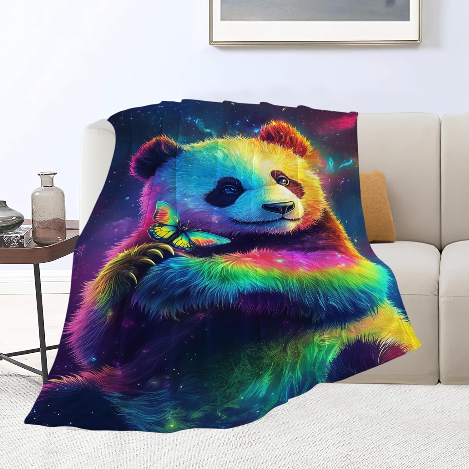 Panda Blanket Colorful Panda Butterfly Animal Lover Throw Blankets Gifts for Girls Boys Kids Soft Cozy Fleece Plush for Couch Sofa Bed 50"x40"