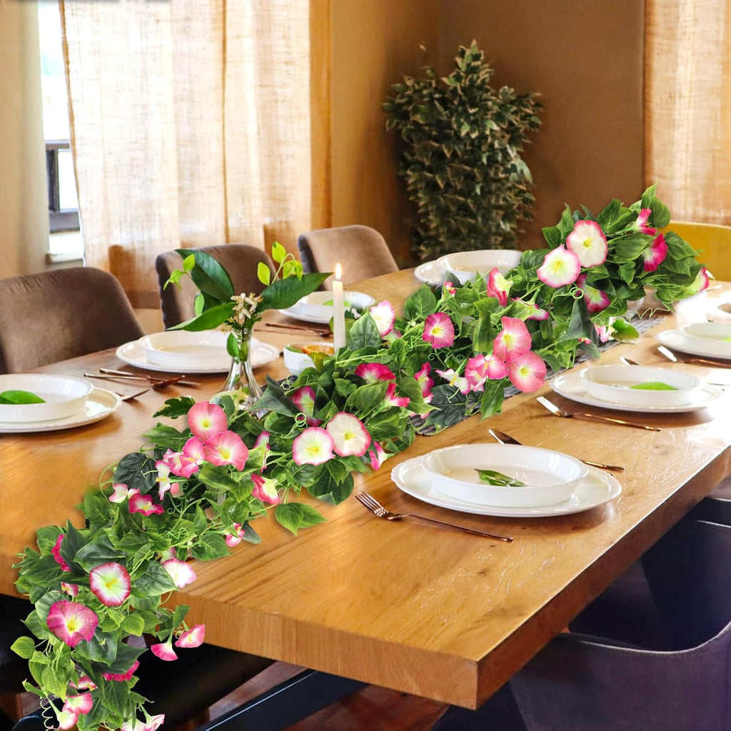 AirSun Artificial Morning Glory Flower Vines, 2pcs 15Feet Hanging Plants Silk Garland Fake Green Plant Home Garden Wall Fence Indoor Outdoor Wedding Birthday Decor