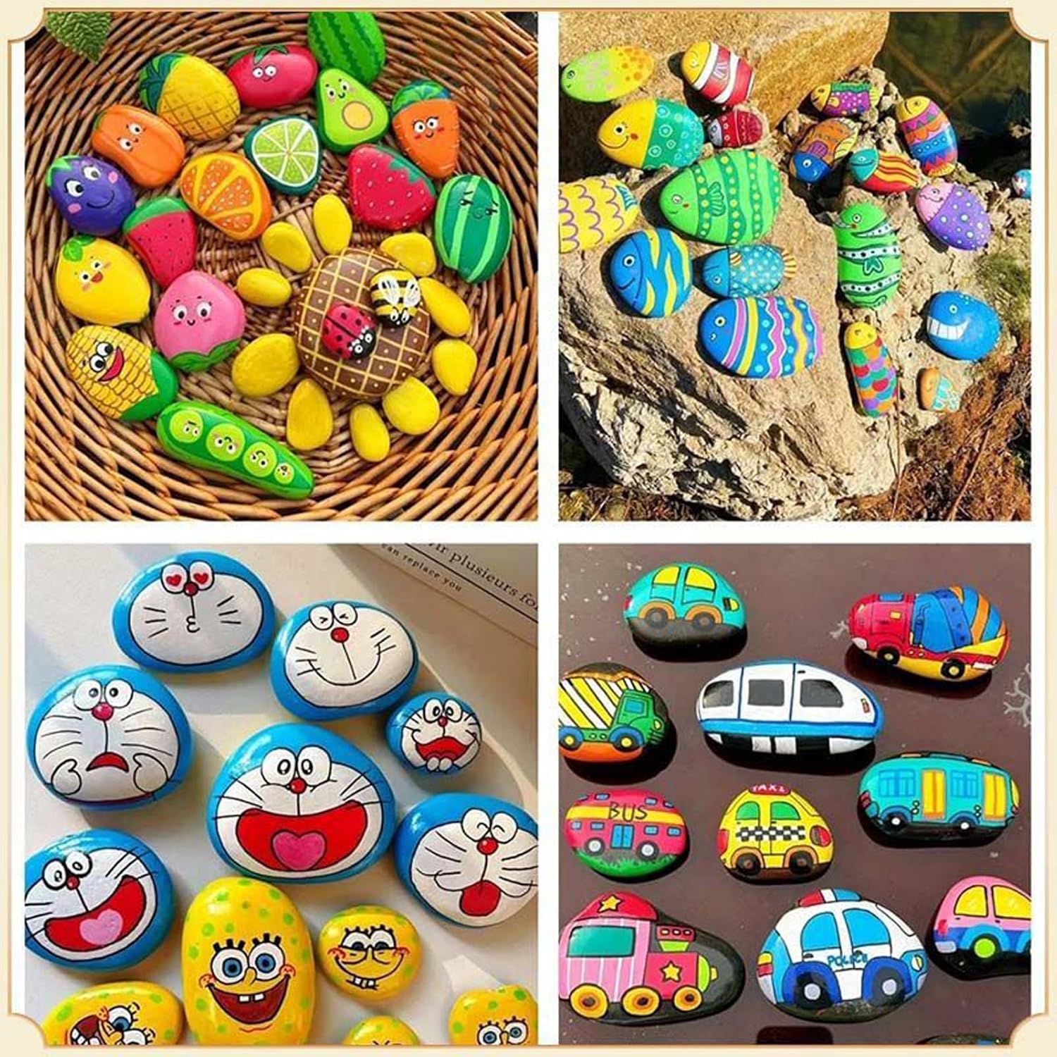 GRUKFE River Rocks for Painting, Natural Smooth Craft Stones, 3-4 Inch, 5 Pack, Kids Adults Art Projects