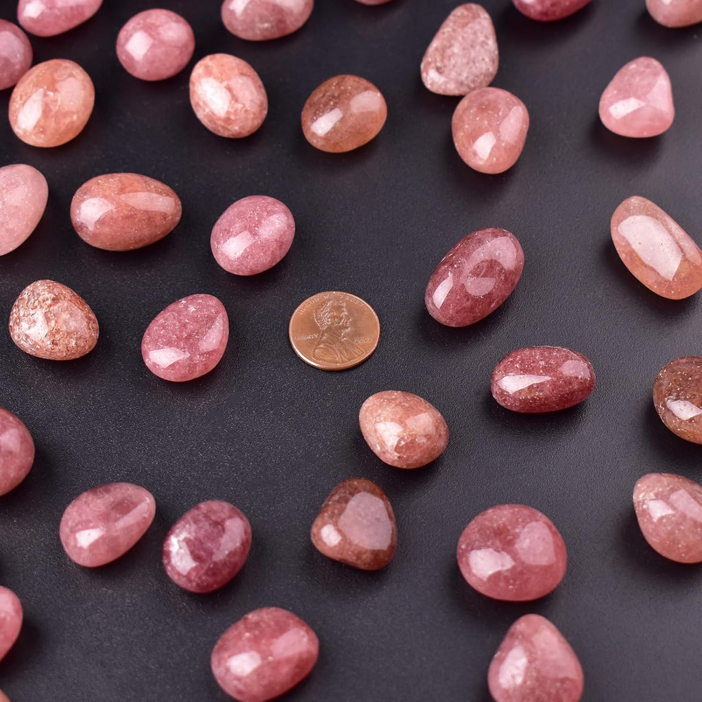 Strawberry Quartz Healing Crystal Stone Set - 24 Pieces, 0.6" Natural & Polished Stones for Healing, Meditation, Reiki, Chakra, Crafting & Decoration