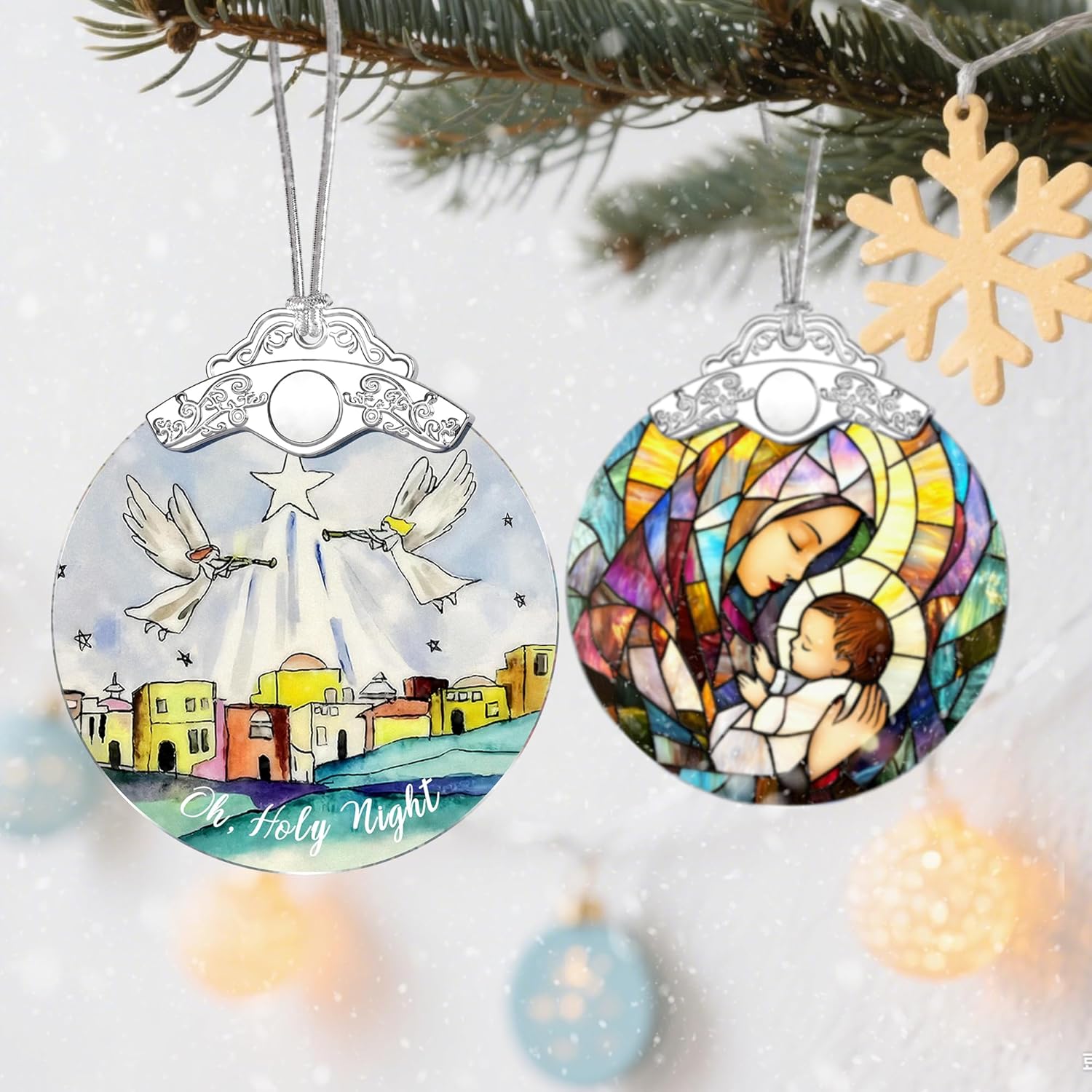 Stained Glass Religious Ornament, Bethlehem Christmas Ornaments, Christmas Decorations for Tree, Holiday Ornament, Religious Gifts, Holiday Party Gifts, Gift Ideas & Xmas Gift