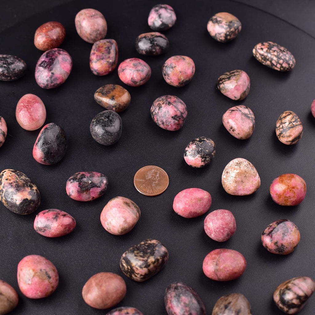 Rhodonite Healing Crystal Stone Set - 24 Pieces, 0.6" Natural & Polished Stones for Healing, Meditation, Reiki, Chakra, Crafting & Decoration