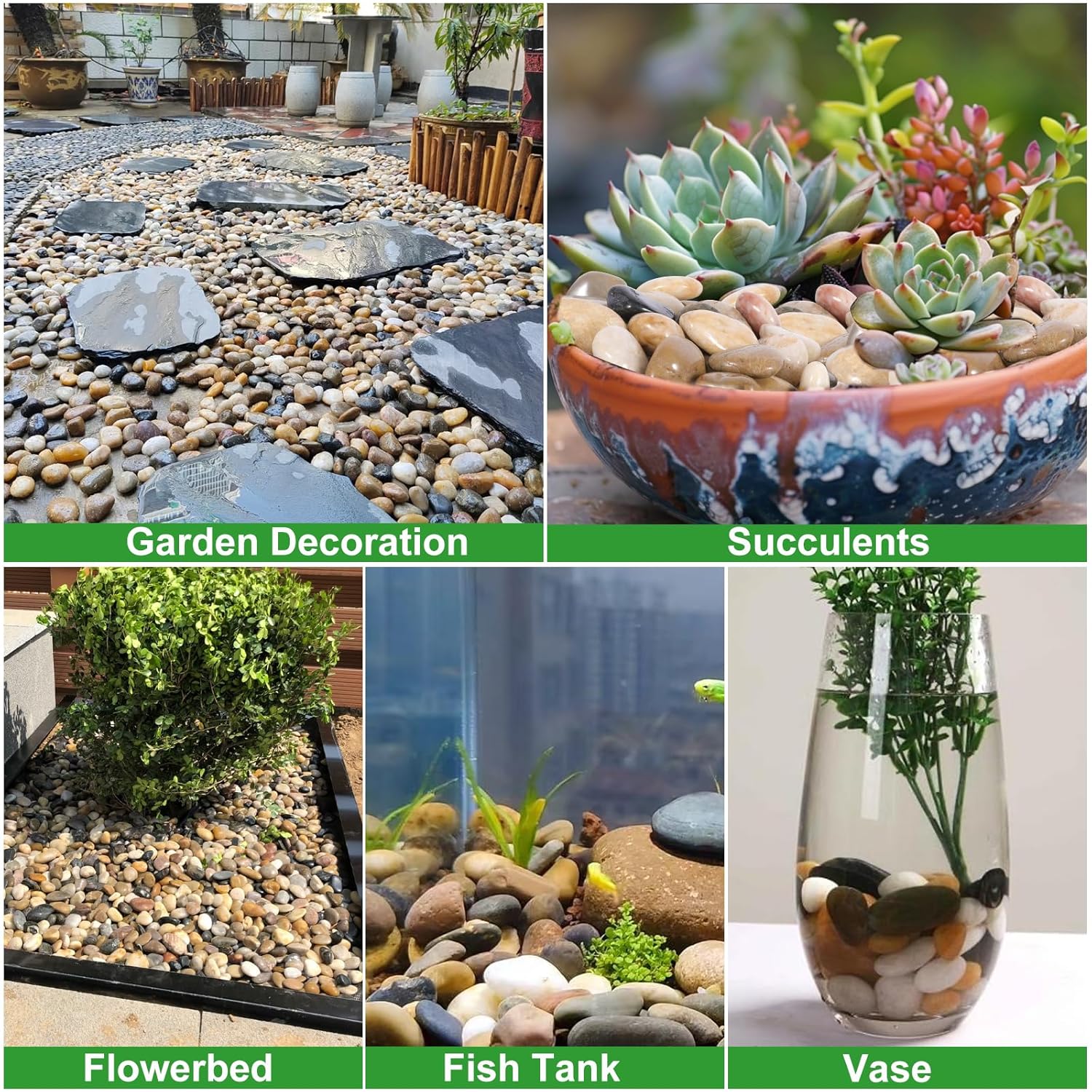 River Rocks Decorative Pebbles - 5lb Mixed Color Polished Gravel for Garden Landscaping, Indoor Plants, Aquariums, Succulents, Vases, Fish Tank, Outdoor Flower Beds 0.4-1.2 Inch Ornamental Stones