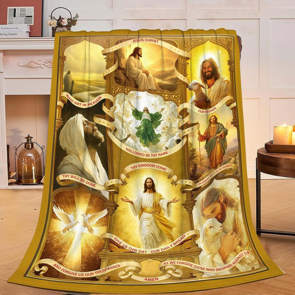 Jesus Blanket Christian Religious Faith Bible Verse Healing Prayer Throw Inspirational Scripture Catholic Spiritual Gifts for Men Women Adults Cozy Plush Fluffy Fuzzy Fleece Blanket Decor 60''X80''