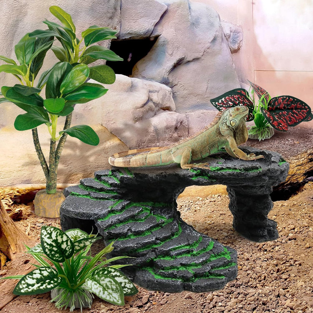 Reptile Artificial Plants, Big Terrarium Plants Decorations Supplies, Aquarium Fish Tank Plants, Amphibian Habitat Hideout Tank Accessories(L Set-3pcs/H)