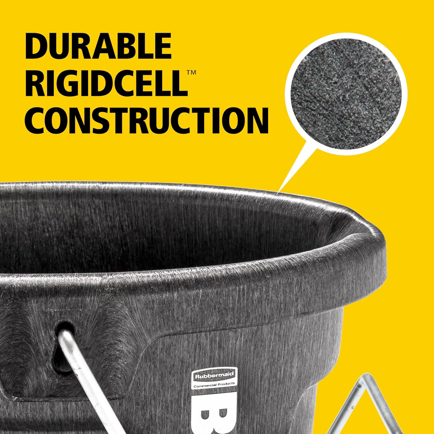 Rubbermaid Commercial Products Brute 2-Gallon 3-in-1 Flat-Back Feed Bucket with Hook-Hang-Carry Handle, RigidCell Strength, Pour Spout, USA Made for Horse & Livestock