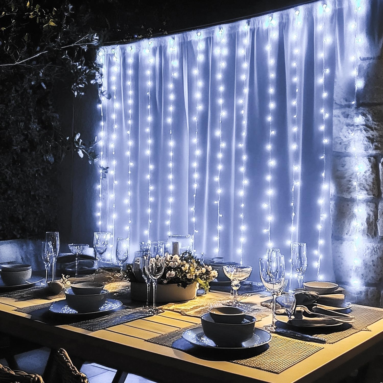 Dazzle Bright 300 LED Curtain String Lights, Christmas Fairy Lights for Bedroom with 8 Lighting Modes, Connectable Waterproof Window Lights Party Wedding Garden Wall Decor, White