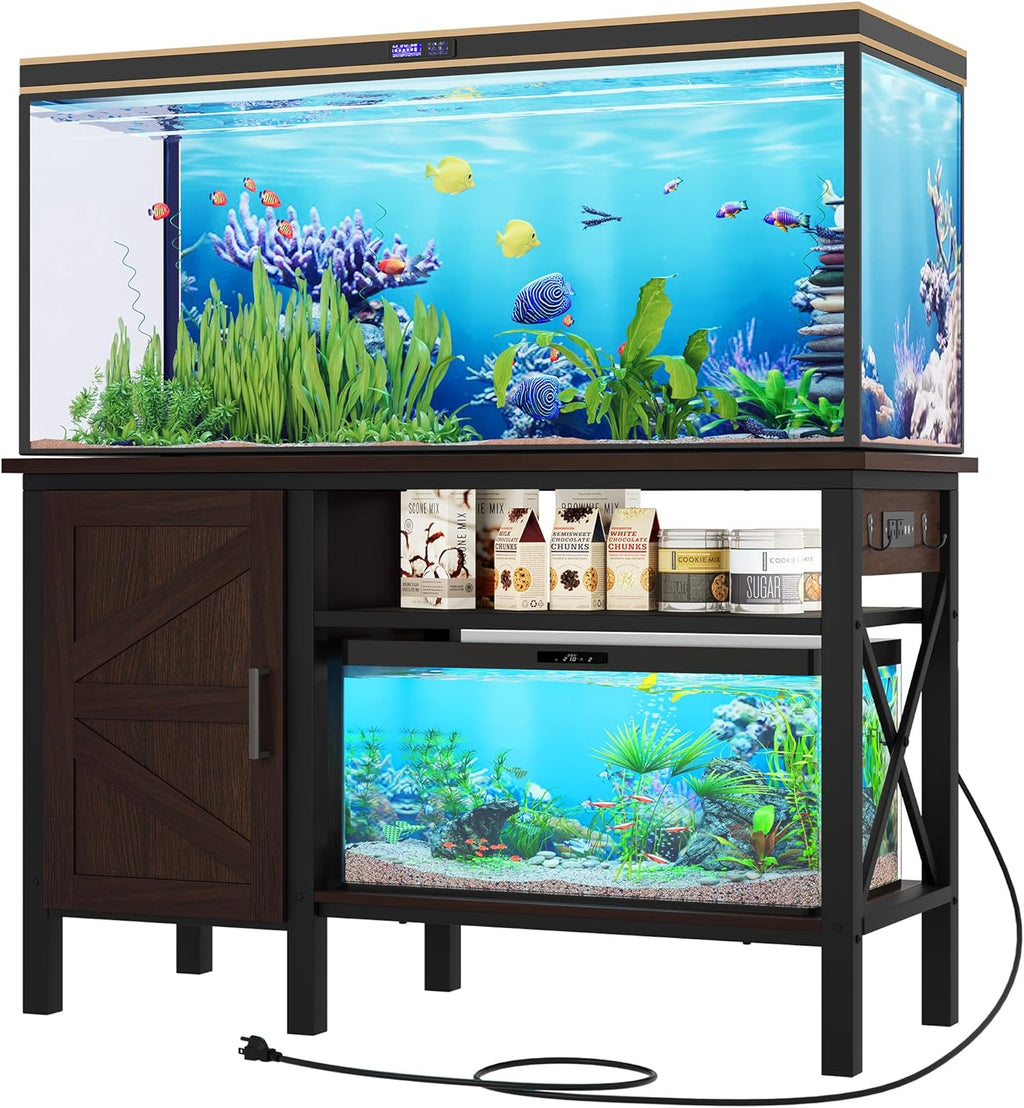 YITAHOME 55-75 Gallon aquarium stand with Power Outlets, Heavy Duty Metal Fish Tank Stand, Cabinet for Fish Tank Accessories Storage suitable for Fish Tank, Turtle Tank, 880LBS Capacity, Brown