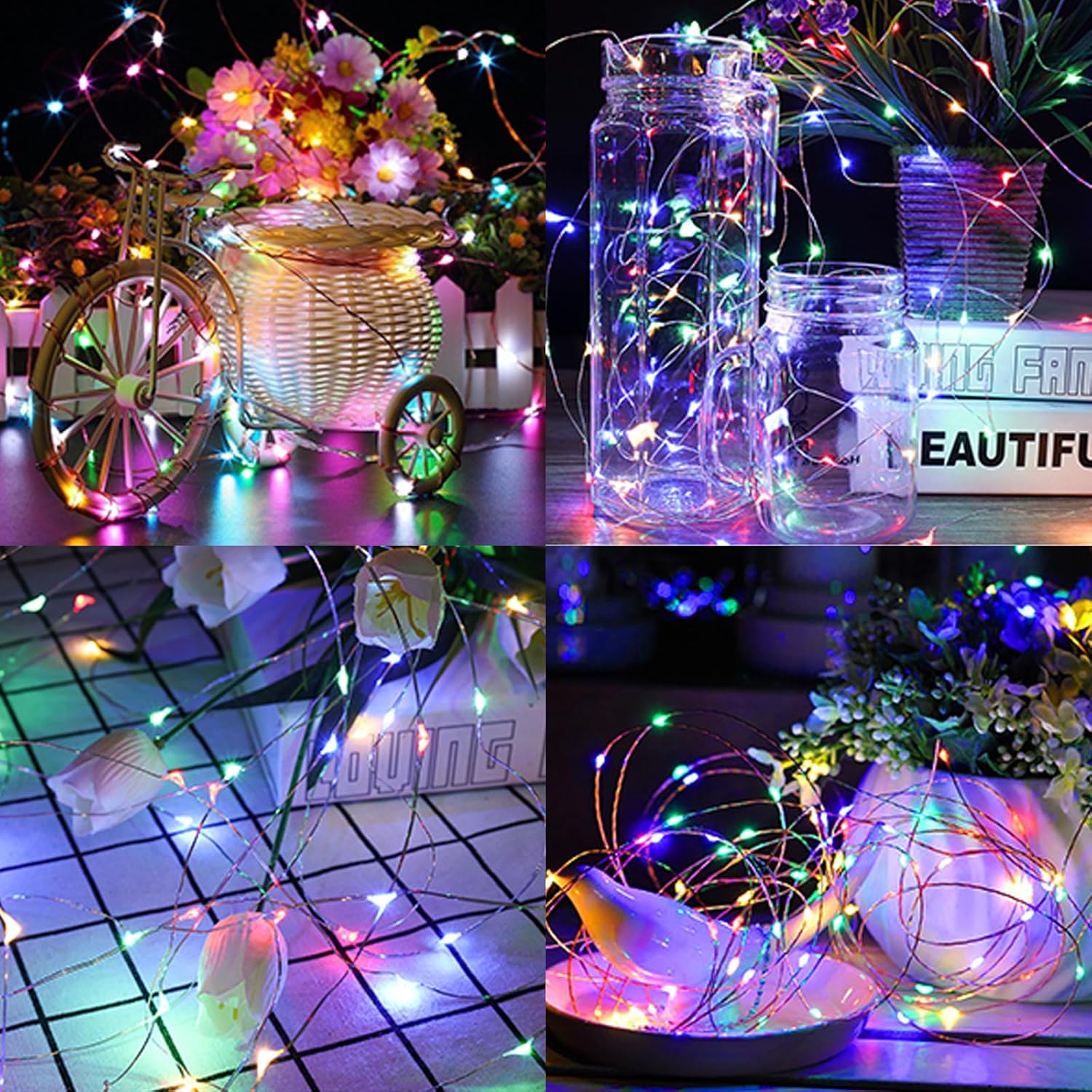 LAMPHOME Fairy Lights Plug in, 33Ft 100 LEDs Waterproof Twinkle Firefly Lights, Adaptor Included, Starry String Lights for Wedding Indoor Outdoor Christmas Patio Garden Decoration, Multicolor