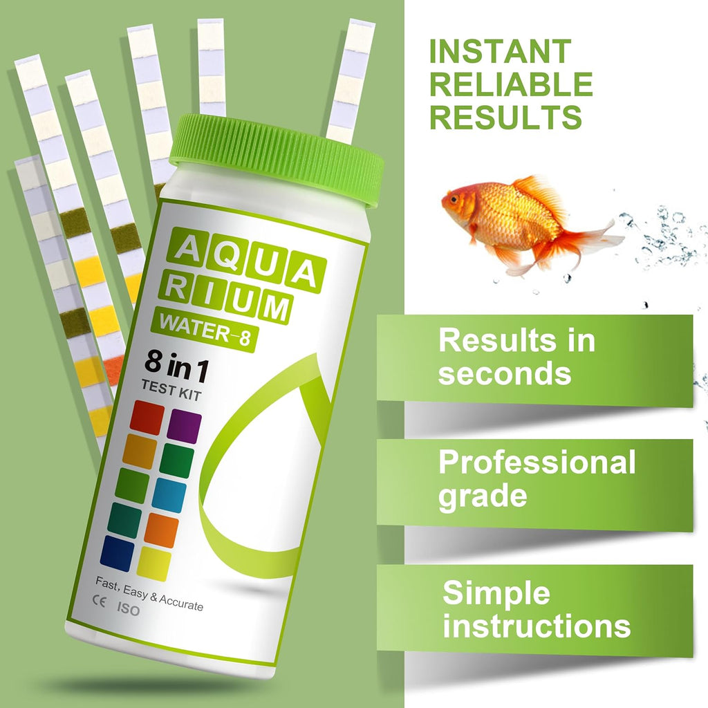 AAwipes Aquarium Ammonia Test Strips 8-in-1 |100 Strips | Quick & Accurate Water Testing for Freshwater & Saltwater Tanks -Test pH, Carbonate, Alkalinity, Hardness, Chlorine, Nitrite, etc. (K02-100)
