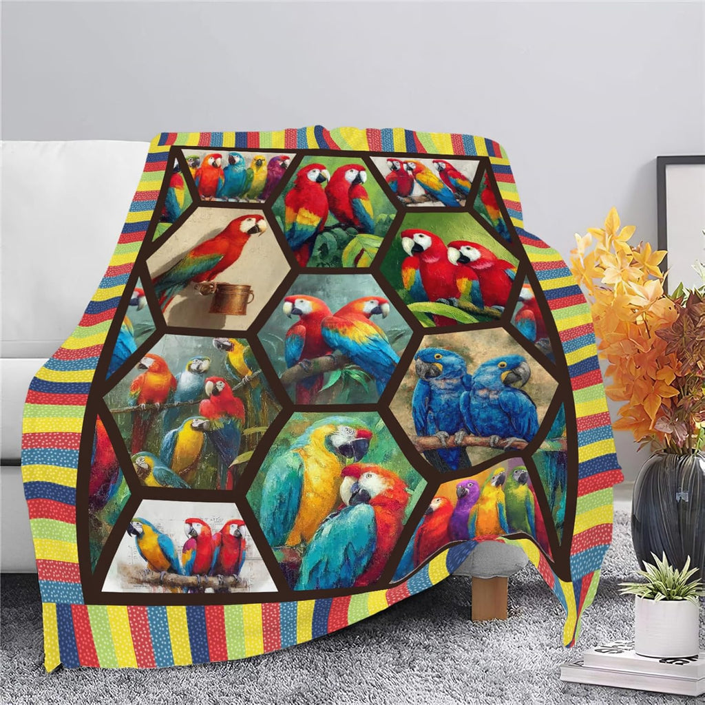 Parrot Bird Throw Blanket Macaw Stuff Gifts for Kids Girls Boys Adults Women Men Soft Cozy Warm Plush Fluffy Fuzzy Fleece Blanket Decor 60''X80''