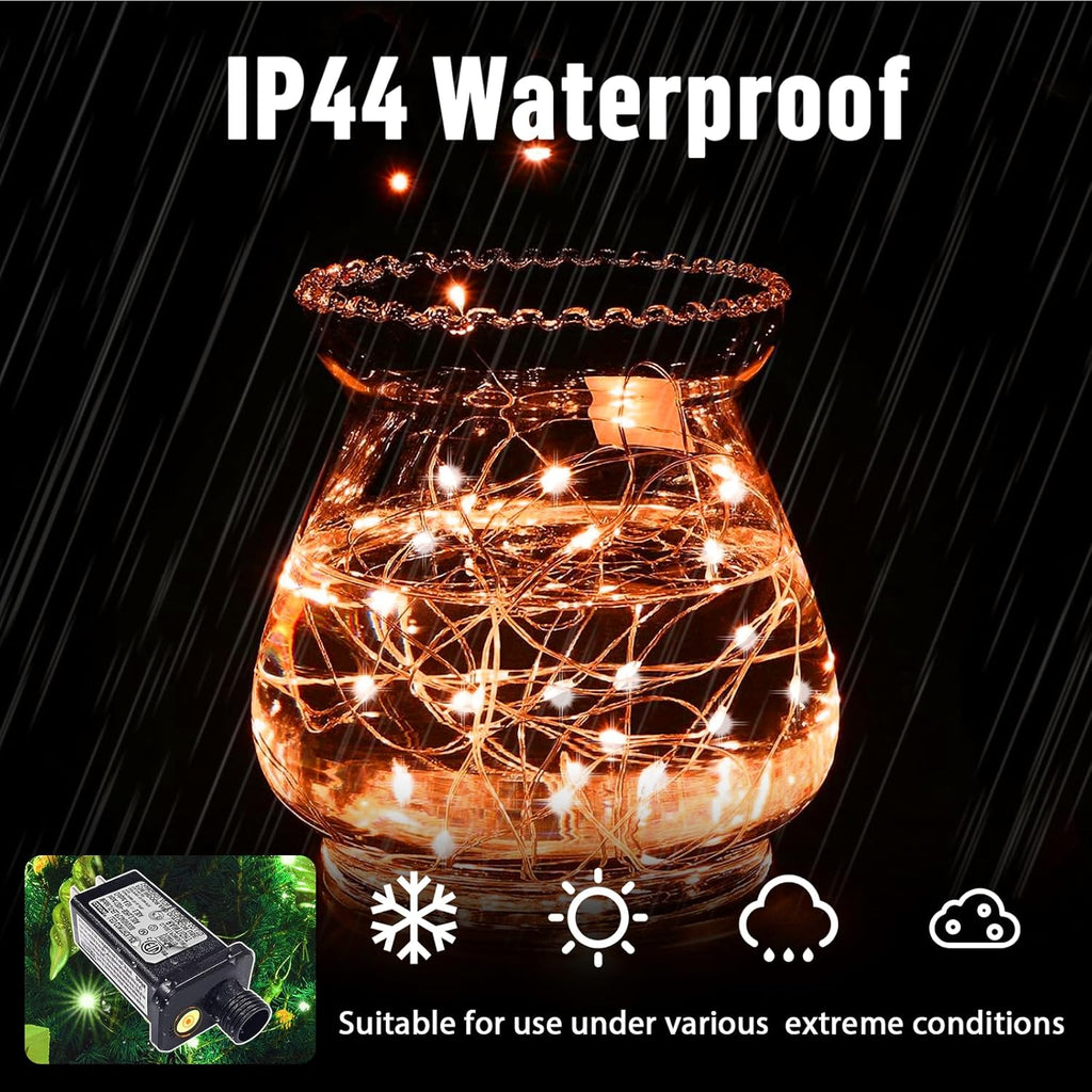 LAMPHOME Halloween Fairy Lights Plug in, 33Ft 100 LEDs Waterproof Twinkle Firefly Lights, Adaptor Included, Starry String Lights for Wedding Indoor Outdoor Christmas Patio Garden, Orange