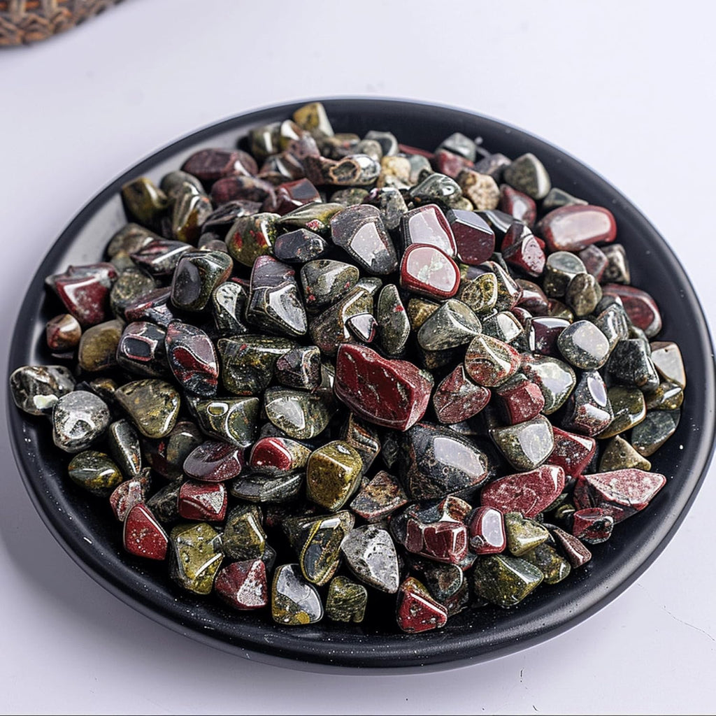 Polished Dragon Blood Jasper Crystal Chips 200 Pcs - 0.3" 10 oz Tumbled Stone Chips Crushed Sea Glass Stones Healing Reiki Crystal Making Home Decoration
