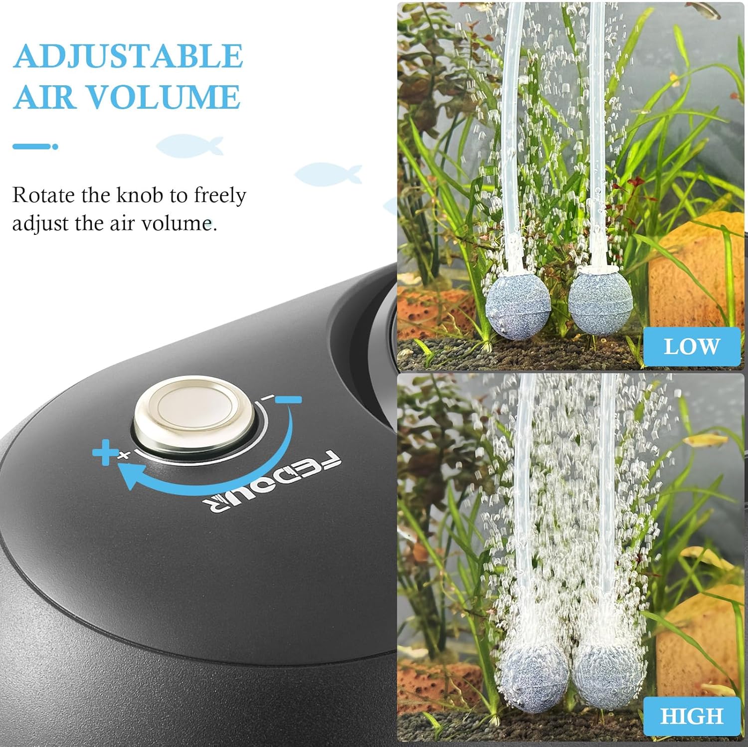 FEDOUR 6W Aquarium Air Pump with Ozone, Powerful Adjustable Fish Tank Oxygen Pump for up to 300Gallon Tank, Quiet Aquarium Air Bubbler (6W with Ozone for up to 300gallon)