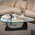 Triangle Glass Coffee Table Modern Noguchi Coffee Table, Vintage Glass, and Wood End Table, Solid Wood Base and Clear Glass Top Accent Coffee Table, for Living Room, Patio