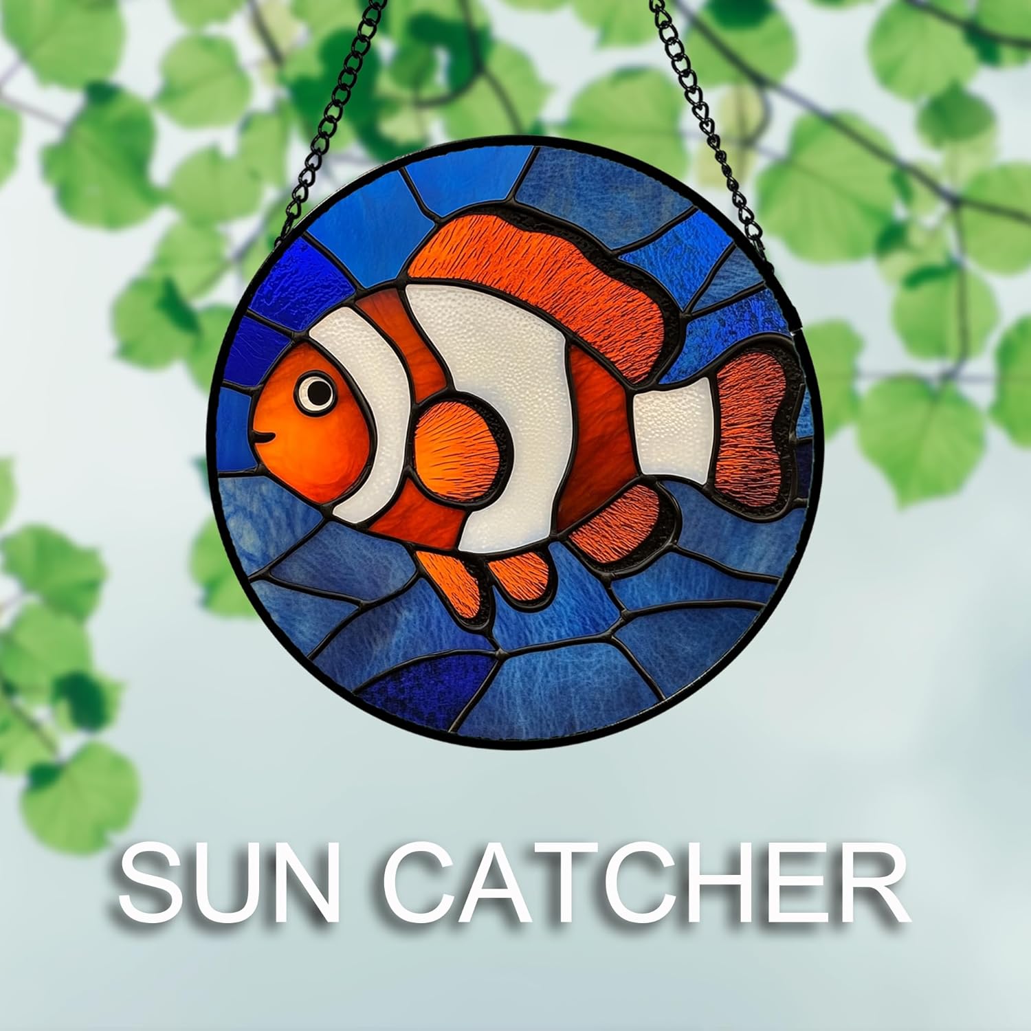 Stained Glass Window Hanging 4 Pcs Set Blue Ocean Turtle Dolphin 6.3" - Marine Life Suncatcher Garden Sun Catcher Decor Birthday Mother's Day for Mom Woman Nana Men