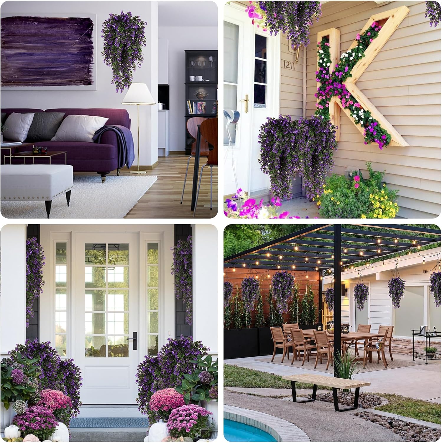 RECUTMS Artificial Plants Indoor Eucalyptus Hanging Outdoors Greenery Stems Outdoor Faux,4 Bundles for Home Kitchen Decor (Violet)
