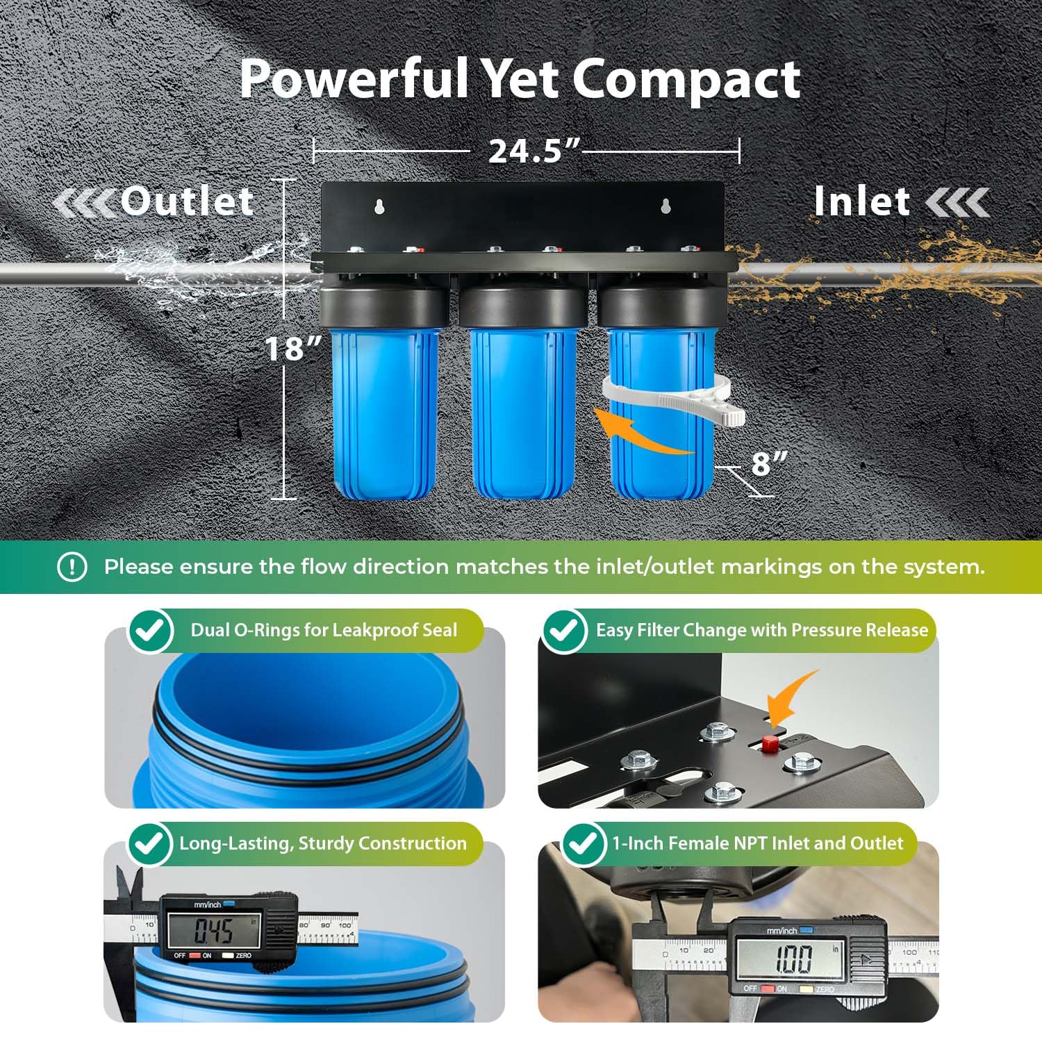 iSpring PFAS & Heavy Metals Removal 3-Stage Whole House Water Filter System, SGS-Tested to Reduce Up to 99% PFOA & PFOS, 10” x 4.5” Filters, 1” Inlet/Outlet, Model: WGB31B-PFKS