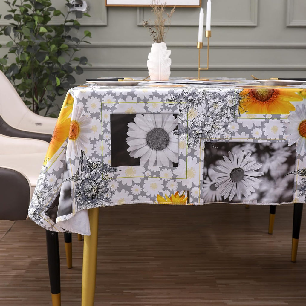 Heavy Duty Vinyl Tablecloth with Flannel Backing Waterproof Oil-Proof Plastic Table Cloth Stain-Resistant Wipeable Rectangle or Square Table Cover for Indoor and Outdoor ( Sunflower, 54X54 Inch)