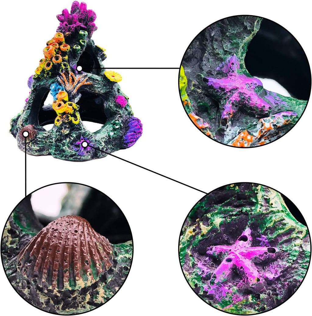 GSD Aquarium Colorful Coral Reef Set Fish Tank Decoration Mountain Ornament for Aquarium Environments Decor Accessories, Coral Mountain x 1, Aquatic Plant x 4