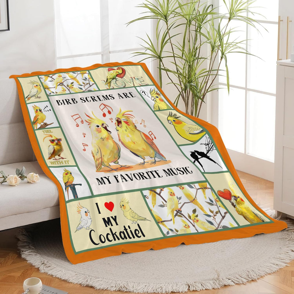 Parrot Bird Throw Blanket Cute Cockatiel Blanket Gifts for Girls Women Kids Boys Adults Men Super Soft Cozy Plush Fluffy Fuzzy Fleece Blanket Home Decor 40''X50''