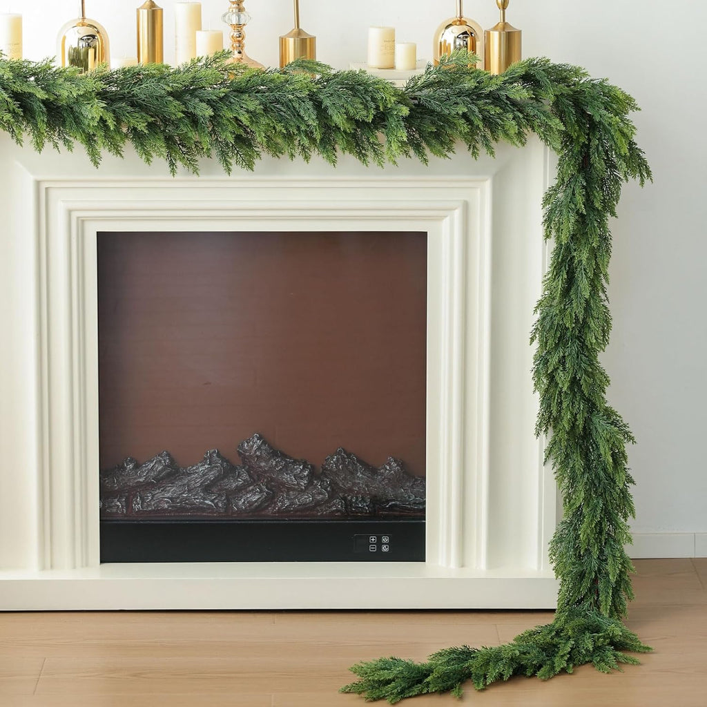 MIZII Christmas Garlands 10FT Thick Artificial Pine Garland Real Touch Green Faux Pines Vine Greenery Garland Christmas Decorations for Xmas Fireplace Mantle Home Decor Indoor Outdoor (Pine 10FT)